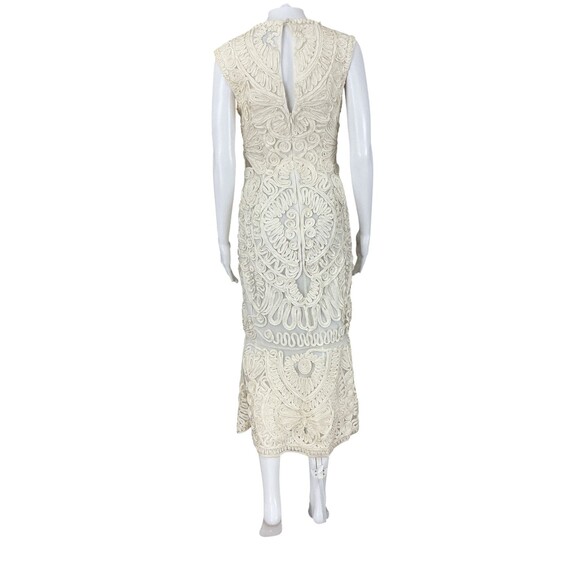 JS Collection Soutache Embroidered Dress Size 2 Cream Sleeveless Midi Event Glam - Picture 5 of 14